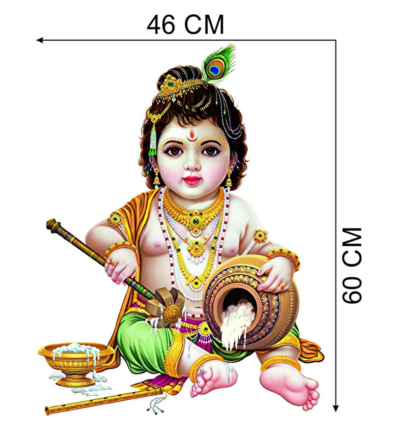 kaushiki collection Bal Krishna ji Wall Sticker with Multi Colour Size - 60 cm X 46 cm, Wall Sticker for Living Room/Bedroom/Office and All Decorative Stickers (GOD DESG-03)