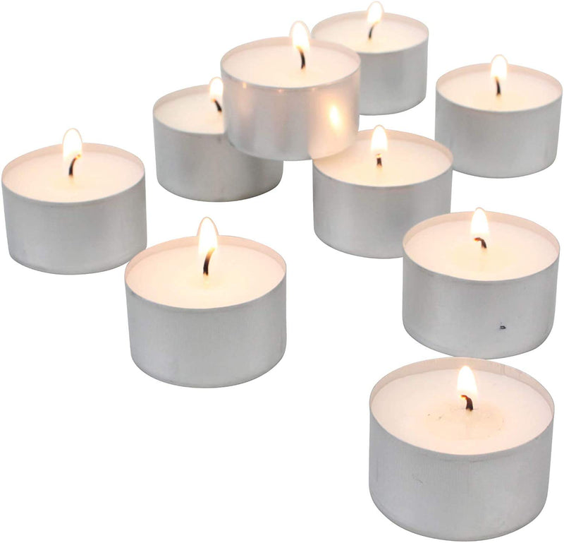 Coku Long Burning 6-7 Hour Unscented Tea Light Candles, White, Bulk 100 Pack