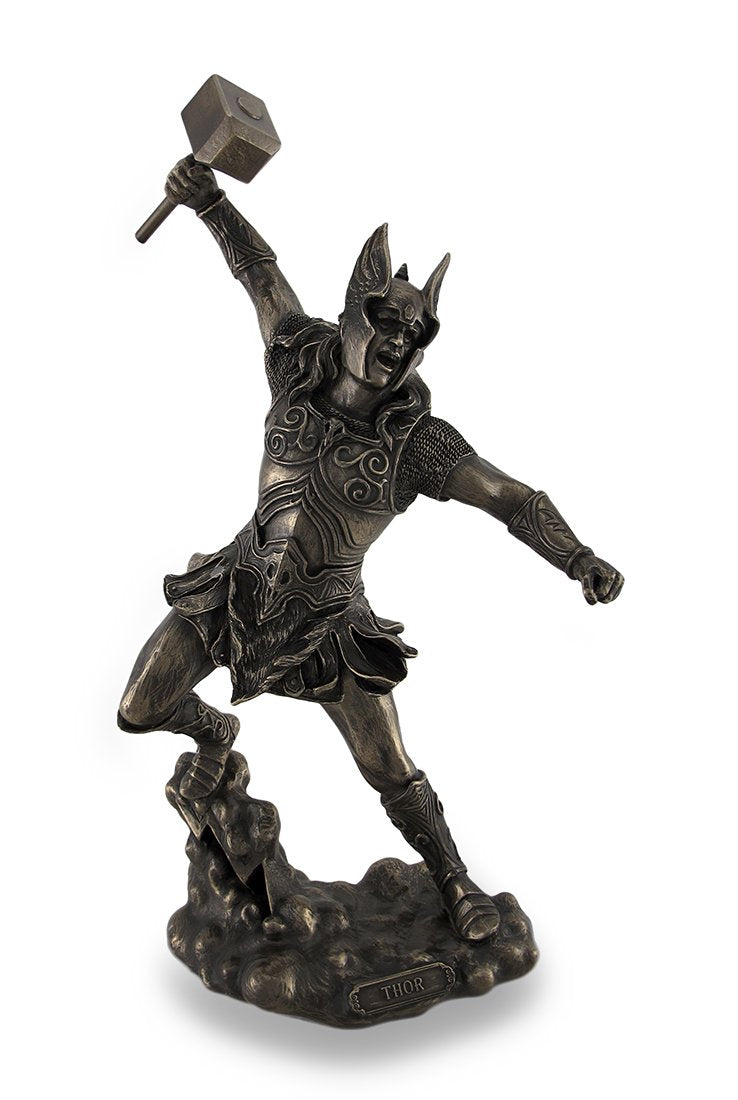 Veronese Design Thor, Norse God of Thunder, Wielding Hammer Sculptured Bronzed Statue