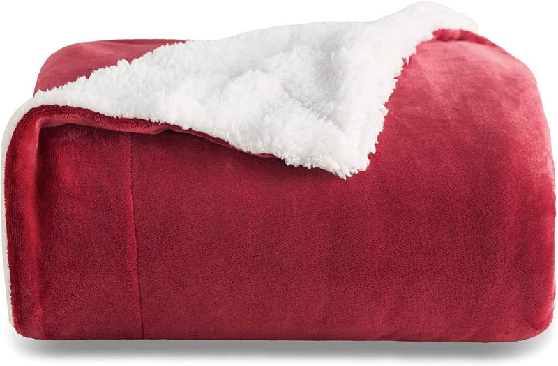 BSB HOME Sherpa Fleece Blanket Double Size Winter Super Soft Extra Warmest and Heavy Thick Winter 500GSM Bed Blankets for Couch Sofa Bed, 90" X 90" (Red)