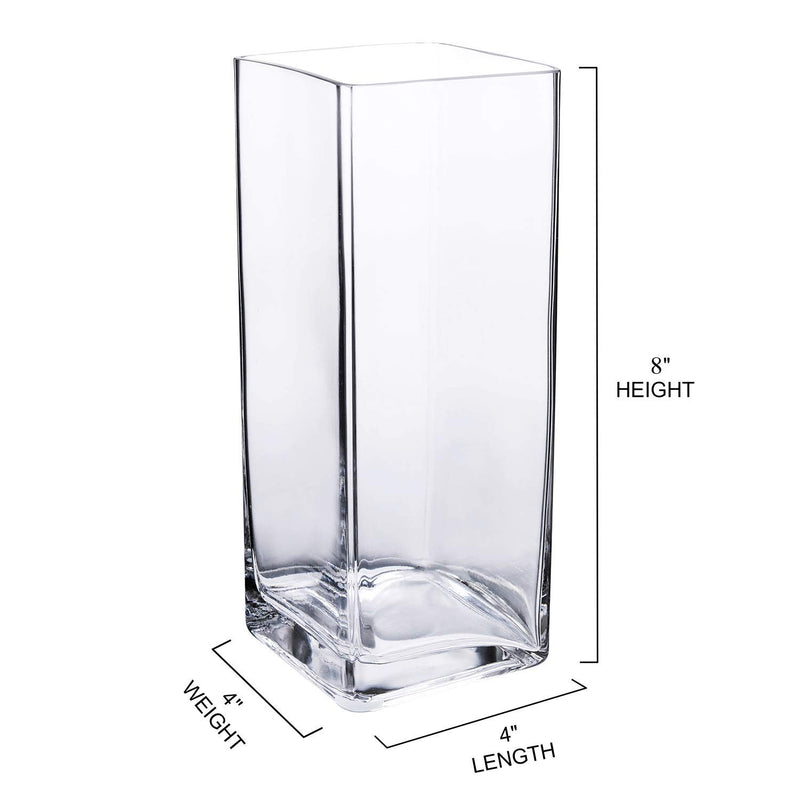 DECENT GLASS Glass Tall Square Vase (10 Inch, Clear)