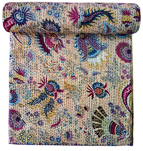 Kirti Textile and Handicraft Cotton Quilt Crown Print Handmade Kantha Bedsheet (Multicolour, Queen Size)