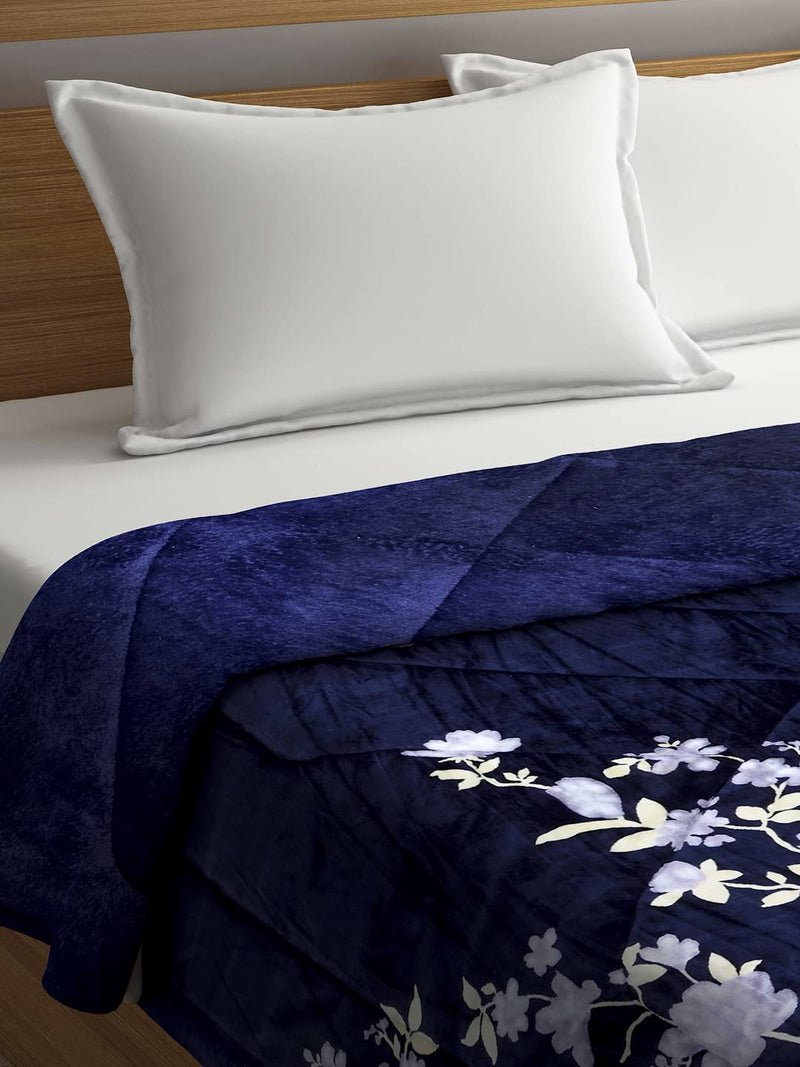 Arrabi Blue Floral Polyester Full Size Double Quilt | ARQT-1008-Blue