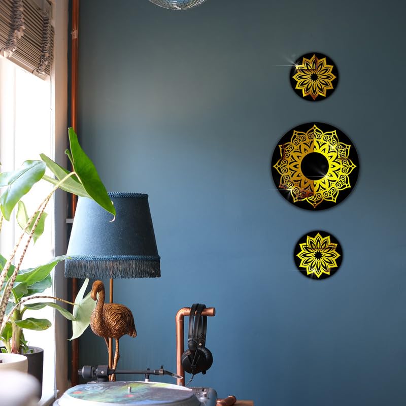 VAH- Kya Bat Hai !! Golden 3D Mandala Design Wooden Acrylic Mirror Wall Sticker for Home Decoration