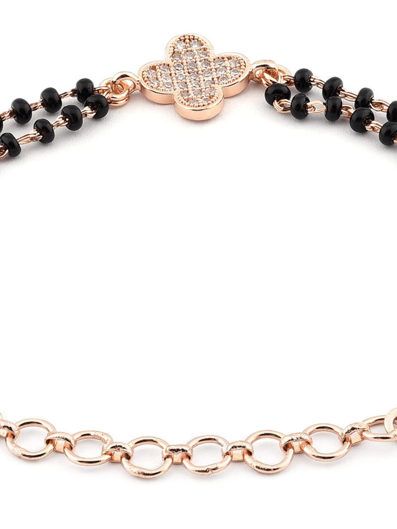 ZAVERI PEARLS Rose Gold Contemporary Cubic Zirconia Mangalsutra Bracelet For Women-ZPFK12635