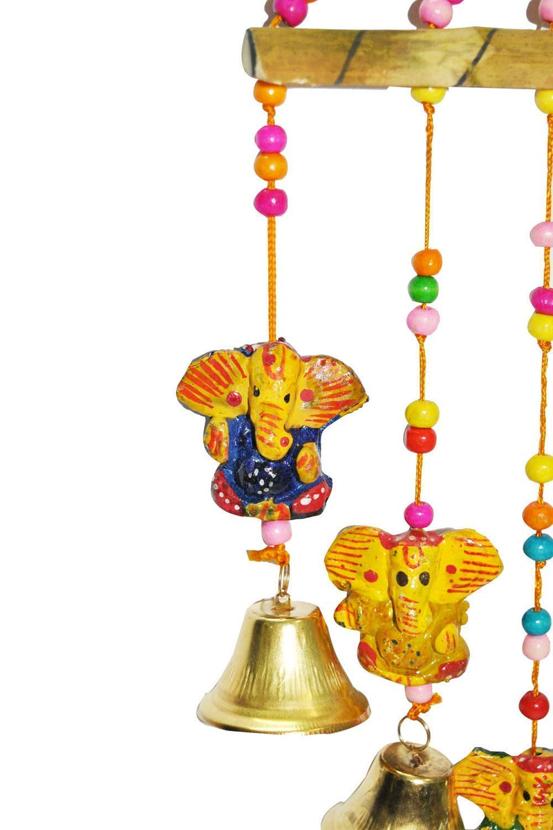 Anupam Enterprises Indian Rajasthani Handmade Traditional Art Home Decoration Wall Hanging Ganesh Wind Chime with Bells (Multicolour)