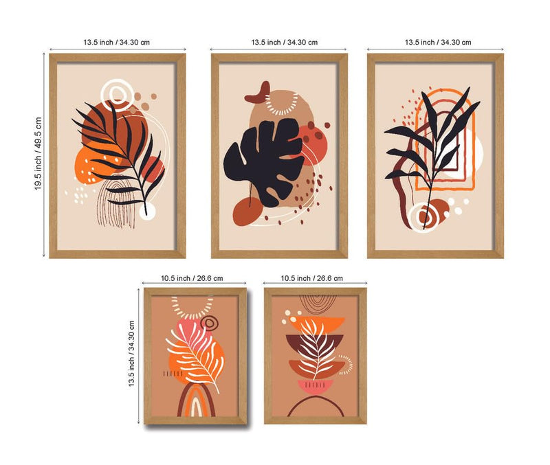 SAF paintings Set of 5 Modern Art Premium Brown frame painting for Wall Decoration SA-B09M3K2