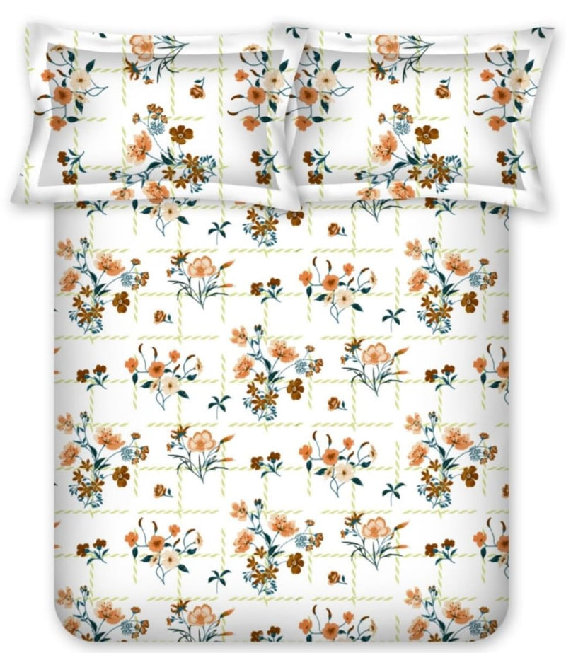 Bombay Dyeing King Size (229cm x 274cm) 180 TC 100% Cotton Bedsheet with 2 Pillow Cover- 525B Floral Collection - 7508 Orange