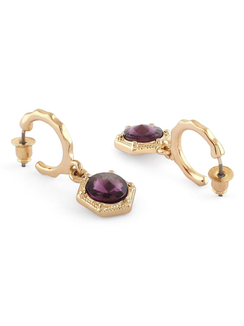 Zaveri Pearls Purple Stone Embellished Contemporary Drop Earrings For Women-ZPFK17220