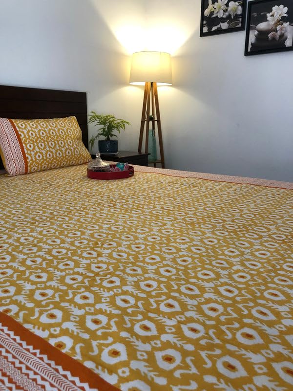 INDIEROOTS BY RENE Indiroot Jaipur Ikkat Bedsheet | King Size | 90 * 108