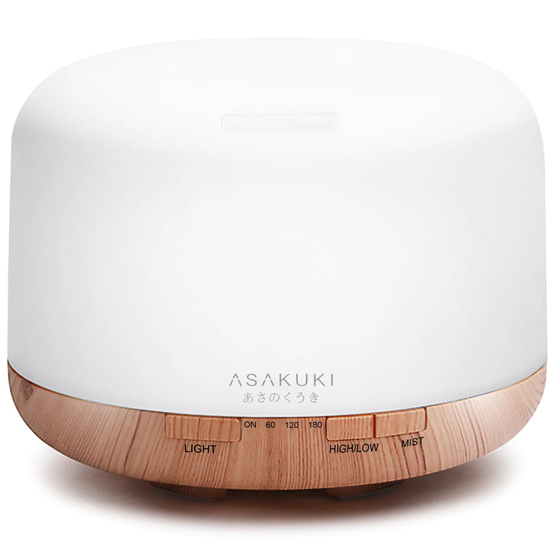 ASAKUKI 500ml Premium, Essential Oil Diffuser, 5 in 1 Ultrasonic Aromatherapy Fragrant Oil Humidifier Vaporizer, Timer and Auto-Off Safety Switch-Brown