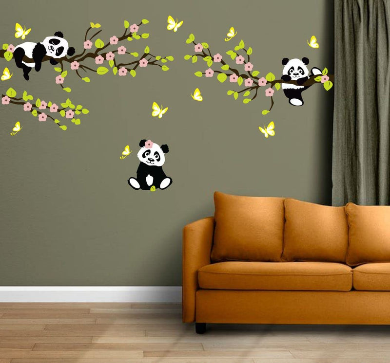 Delight Art Tree with Flower and Panda Wall Sticker Size - (113 * 58) cm Model id - (DAMC00295L)