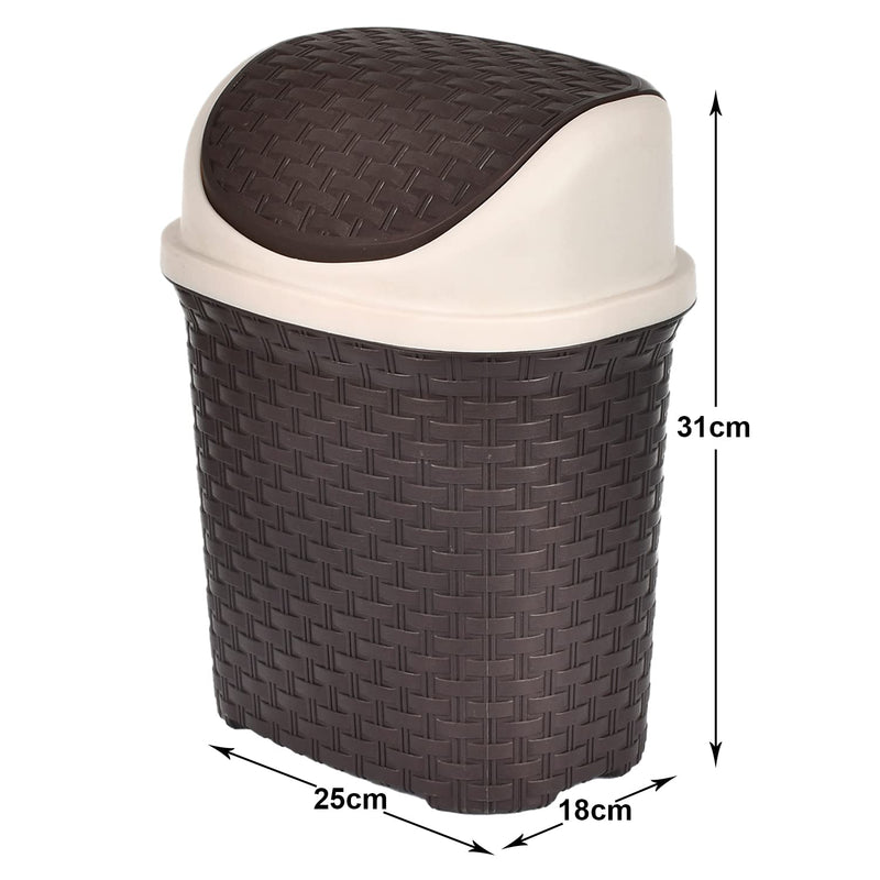 Kuber Industries Plastic Dustbin, Garbage Bin, Trash Can, Waste Bin With Swing Lid 7 Litre (Brown)-47KM0705