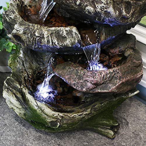 Sunnydaze 5-Step Rock Falls Tabletop Fountain with LED Lights, 14 Inch Tall