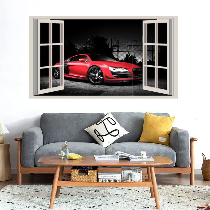 GADGETS WRAP Printed Wall Decal Sticker Fake Window Style Decal (90cm x 50cm) - Red Sports Car