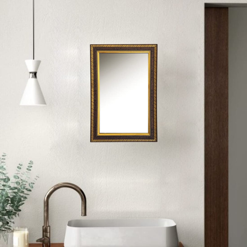 AG CRAFTS Bathroom Mirror for Glass with Frame, Golden Brown Wood Frame Hanging Bathroom Mirror Size 16x20