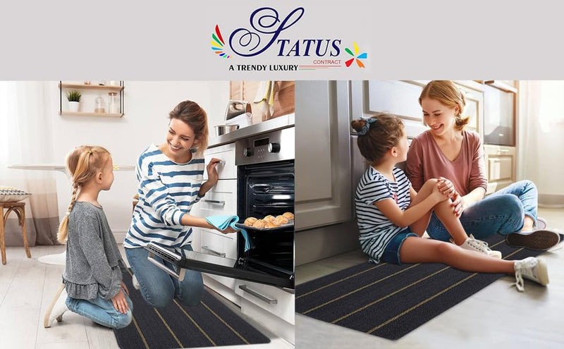 STATUS Polypropylene Striped Anti Skid Runner for Living Area | Rug for Bedroom |Rug for Dining Table Rug for Floor with Anti Slip Backing(Dark Grey, 45X120 cm)