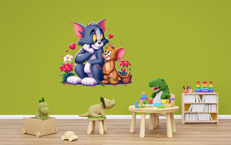 Angel Decor Tom and Jerry Cartoon Wall Sticker for Kid's Room,Living Home, Kitchen Sticker Size (47X47) Cm