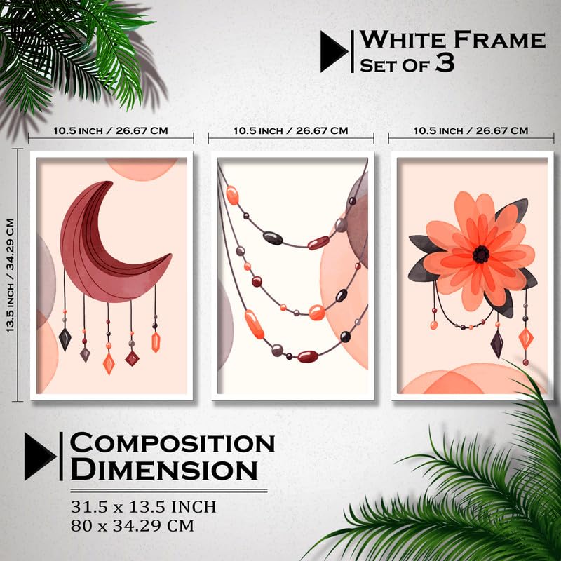 SAF paintings Set of 3 Abstract Boho modern art design Premium white Framed Bohemian wall painting for for Wall, Home and Living Room Decoration 80 cms x 34.29 cms COMBO-2026-K3