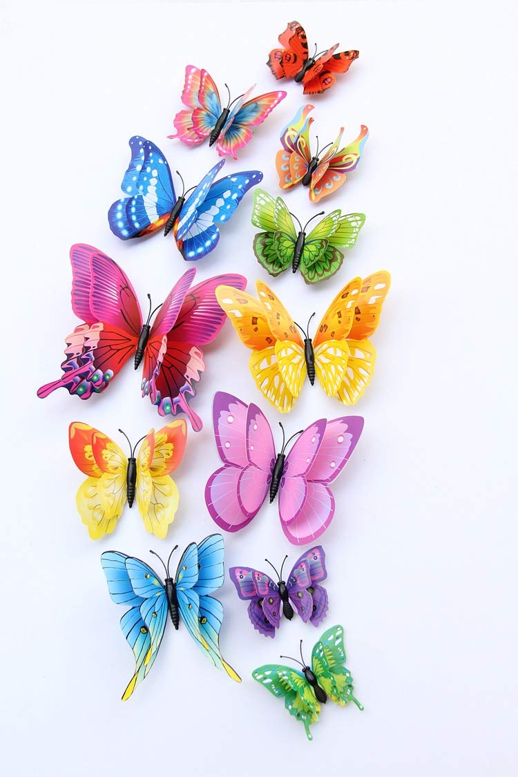 iDream 12pcs 3D PVC Magnet Butterflies DIY Wall Sticker Home Decoration (Double Layer Multicolour)