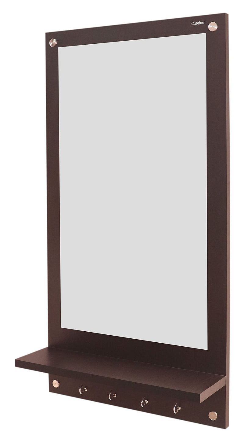 Captiver 4 Hook Engineered Wood Wall Hanging Mirrors with Storage Shelf ( 43x11x80 cm, Wenge) Bedroom living room washbasin toilet furniture Antique Rectangle Home Fancy Items