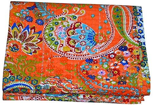 Textile Work Creations Handmade Bedcover Bedspread Kantha Quilt Indian Bedding Handmade Throw Tapestry Handmade Pure Cotton Quilted Bedding Twin