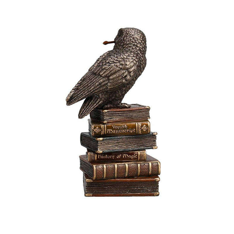 Veronese Design 5 1/2" Tall Cold Cast Resin Antique Bronze Finish Magic Wand Snowy Owl On Book Stack Statue Figurine