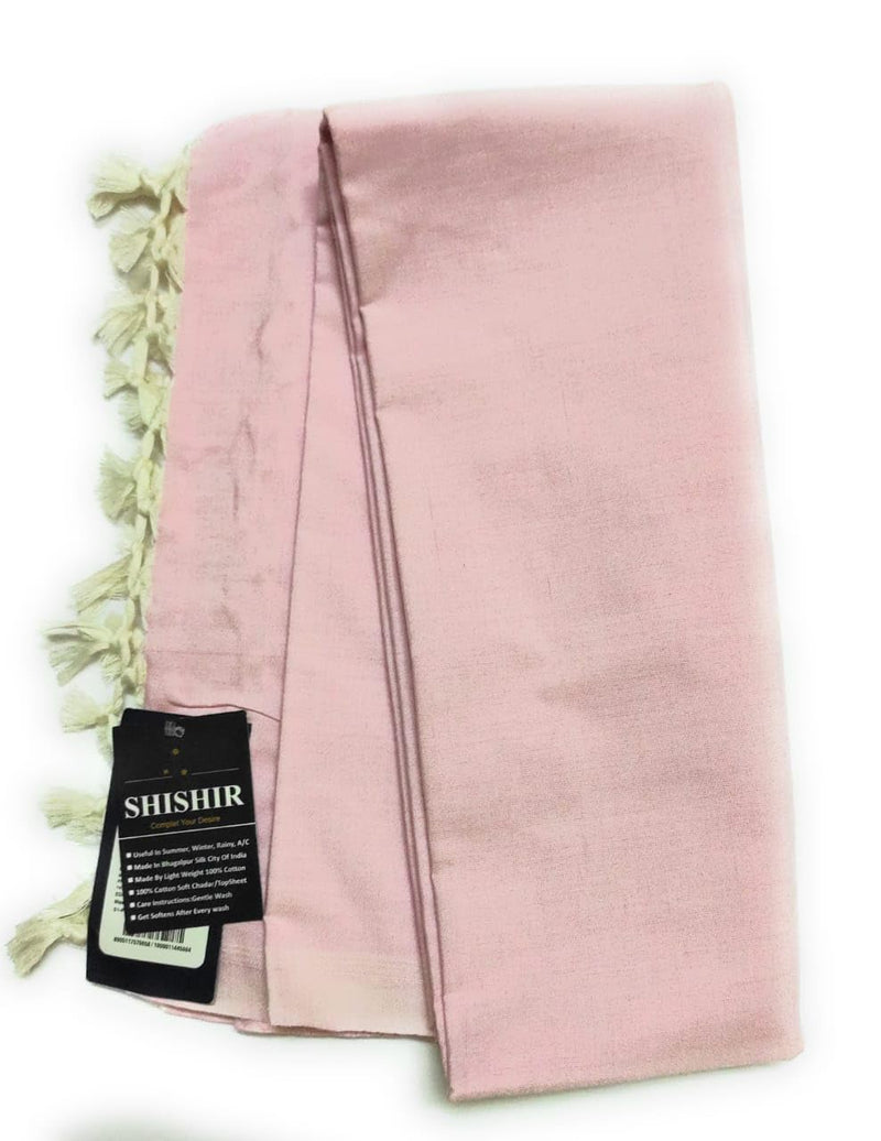 SHISHIR Bhagalpuri Soft All Season Thin Layer Cotton Blanket/Topsheet/Odhne Wali Chadar for Summer & Rainy Season Single Size Baby Pink