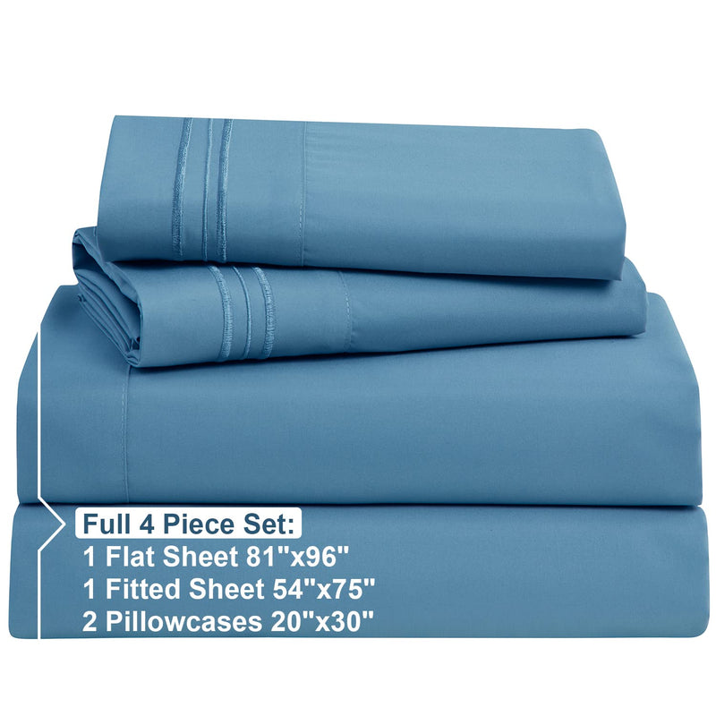 Full , Blue Heaven : Bed Sheet Bedding Set, Full Double Size, Blue Heaven, 100% Soft Brushed Microfiber Fabric with Deep Pocket Fitted Sheet, 1800 Luxury Bedding Collection, Hypoallergenic & Wrinkle Free Bedroom Linen Set By Nestl Bedding