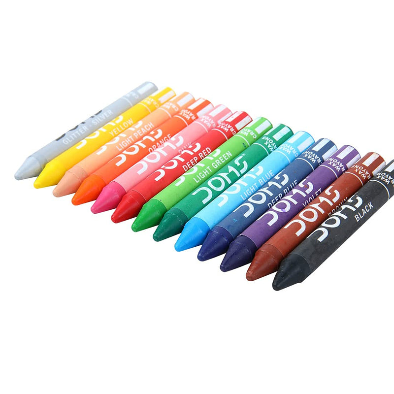 Doms 12 Shades Jumbo Wax Crayons | Smooth & Even Shading | Bright & Playful Colors | Free Silver Crayon Inside | Non-Toxic & Safe for Childrens | Pack of 1