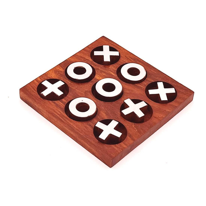 Zyntix Handmade Puzzle Wooden Toys Game Tie-Tac-Toe Silver Game for Kids Wooden Toys Increase Brain Power Traditional Challenging Board Game for Kids and Adults (Round)