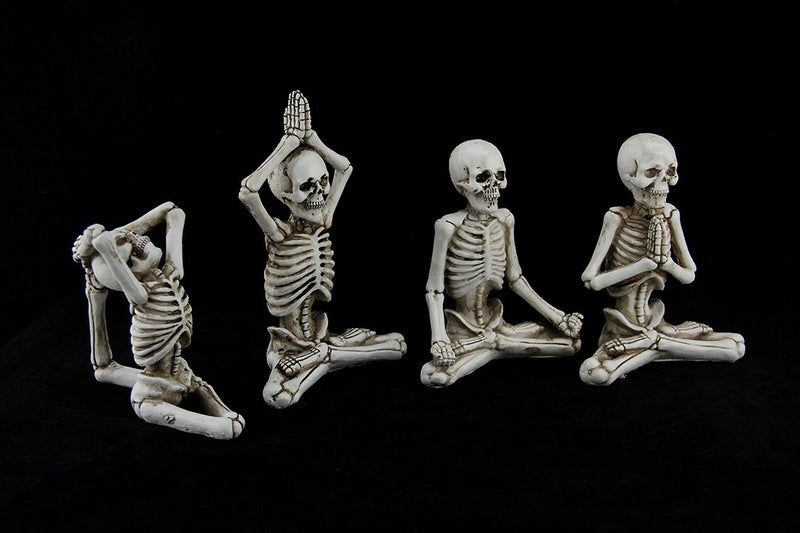 Zeckos 4 Pc. Bone Stretchers Skeletons in Yoga Poses Decorative Statue Set