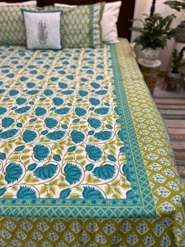 INDIEROOTS BY RENE Indiroot jaipur King Size | 90 * 108 Inches | Green Floral