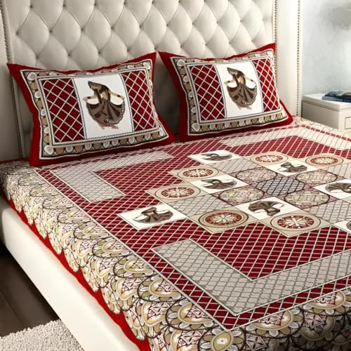 BEDZONE Pure Bedsheet for Double Bed, 100% Cotton Double Bed Sheet with 2 Pillow Covers King Size (Bedsheet for Double Bed Cotton) - Maroon