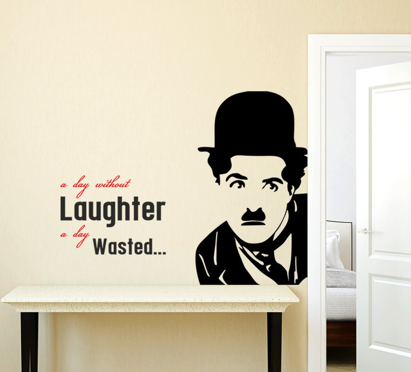 Wallstick ' A Day Without Laughter is a Day Wasted (Charlie Chaplin) ' Wall Sticker (Vinyl, 70 cm x 85 cm, Black and red)