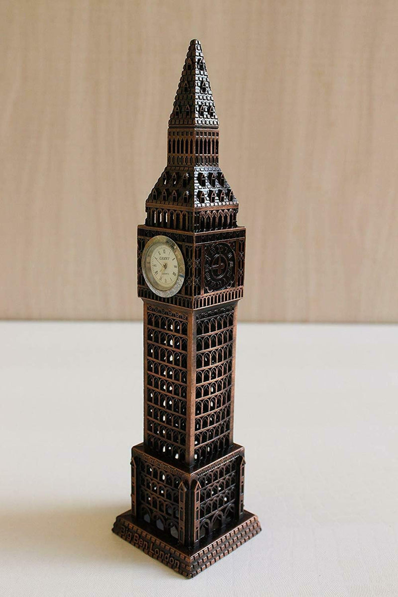 PartyFlex Metal 26 cm Tall Big Ben Clock Tower Statue Showpiece for Table Home Office- Golden