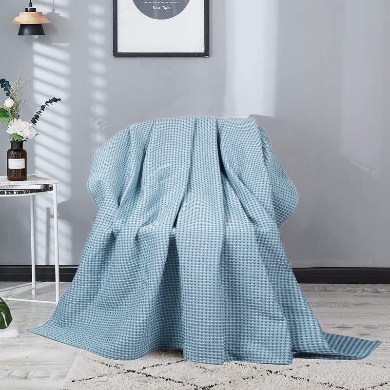 BSB HOME 100% Pure Cotton Thermal Blanket Breathable, Soft Waffle, Cozy & Skin Friendly All Season for Bed & Sofa Indoor andOutdoor Single Bed Blanket | Dohar (Colour-Aqua or Sky Blue, 152 x 228 Cm)