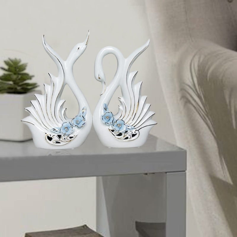 Xtore¨ Modern Elite Swan Pair Ceramic Art Figure | Beautiful Home Decor (Set of 2, White)