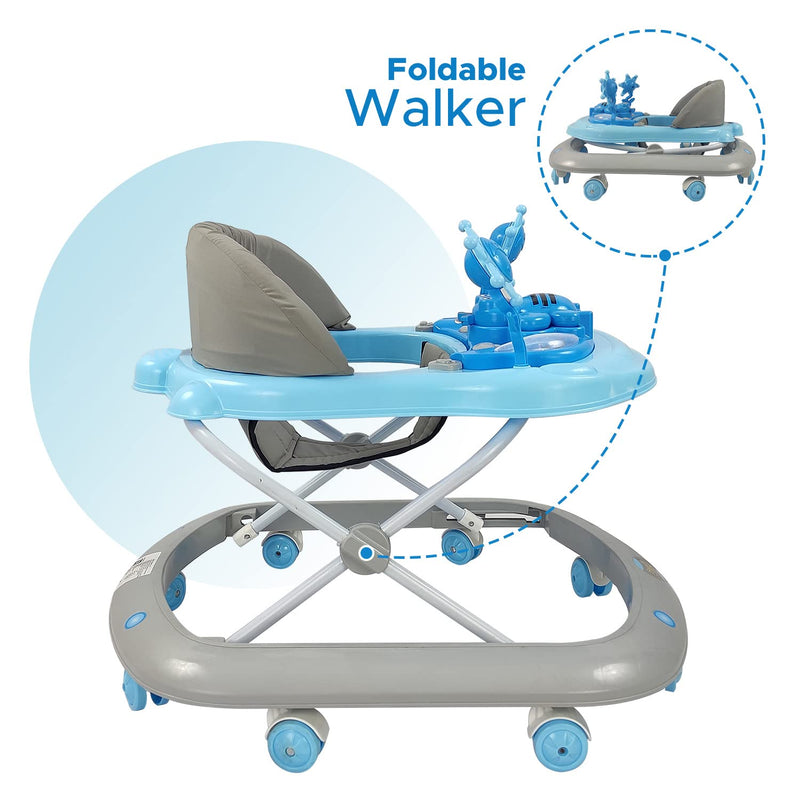 Dash Butterfly Baby Walker with 3 Position Adjustable Height Music & Light, Foldable Activity Walker, Baby 6-18 Months boy, Walker for Kids (Capacity 20kg | Blue)