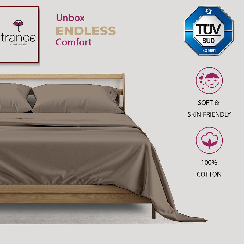 Trance Home Linen Pure 100% Cotton 400TC Plain King Size Bedsheet with 2 Pillow Covers (108 x 108 Inch | 9ft x 9ft, Brown Grey)