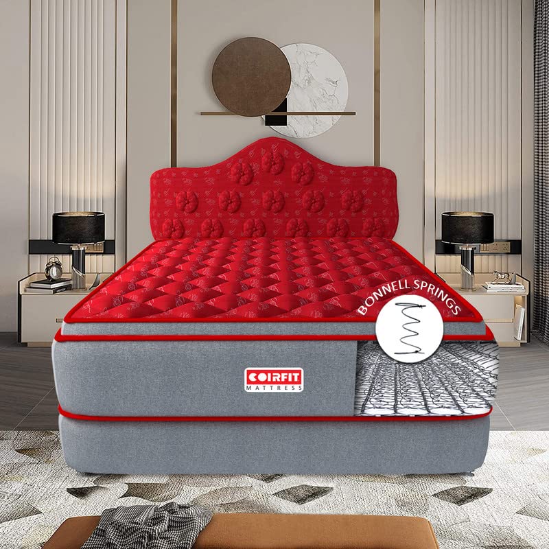 Coir FIT Euphoria Normal Top 8' Inch Double Size Bonell Spring Mattress (72X48X8, RED)