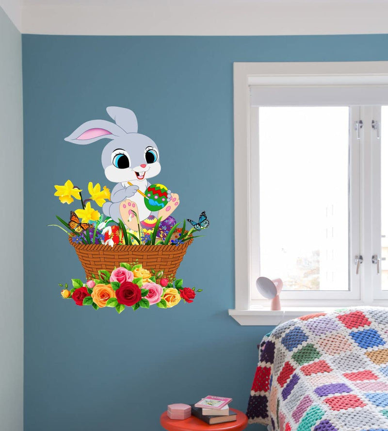 Decor Kraft Rabbit with backet Wall Sticker & Decal,Size- 50 Cm X 32 Cm,Animal