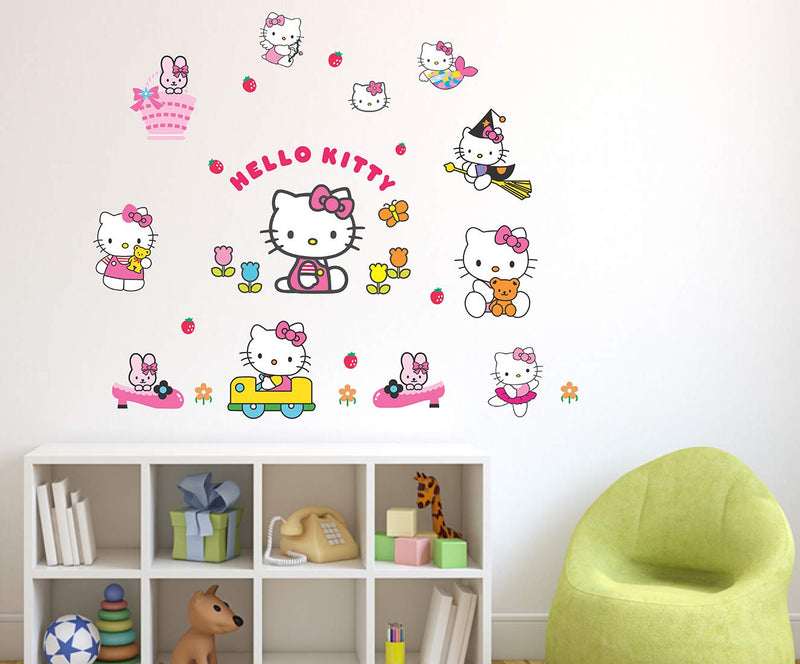 Wallzone Hello Kitty Multi Large Wallsticker for Home Decorations (90 cm x 75 cm)