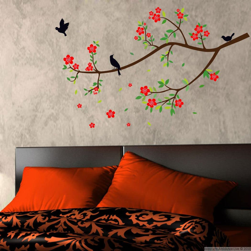 Delight Art Flower with Birds Design Wall Sticker Size - ( 105*65 ) cm Model id - ( DAMC00371L )