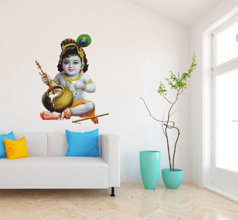 Sticker Yard Makhan Krishna Vinyl Wall Sticker for Living Room/Bedroom/Office and All Decorative Wall Stickers 51X58 CM