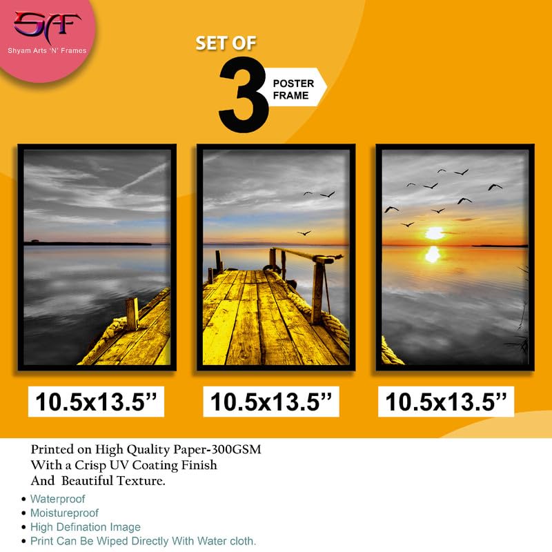 SAF paintings Set of 3 Water Bridge And sun Wall Painting for Home Decoration SA-BLACKCF33605