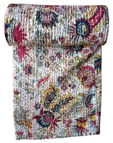 BOHEKANT Handicraft Cotton Hand Embroidery Kantha Quilt Kantha Bed Cover Handmade Kantha Bedspread Kantha Blanket Throw-19 (Twin, 60x90 Inches, Single Bed)