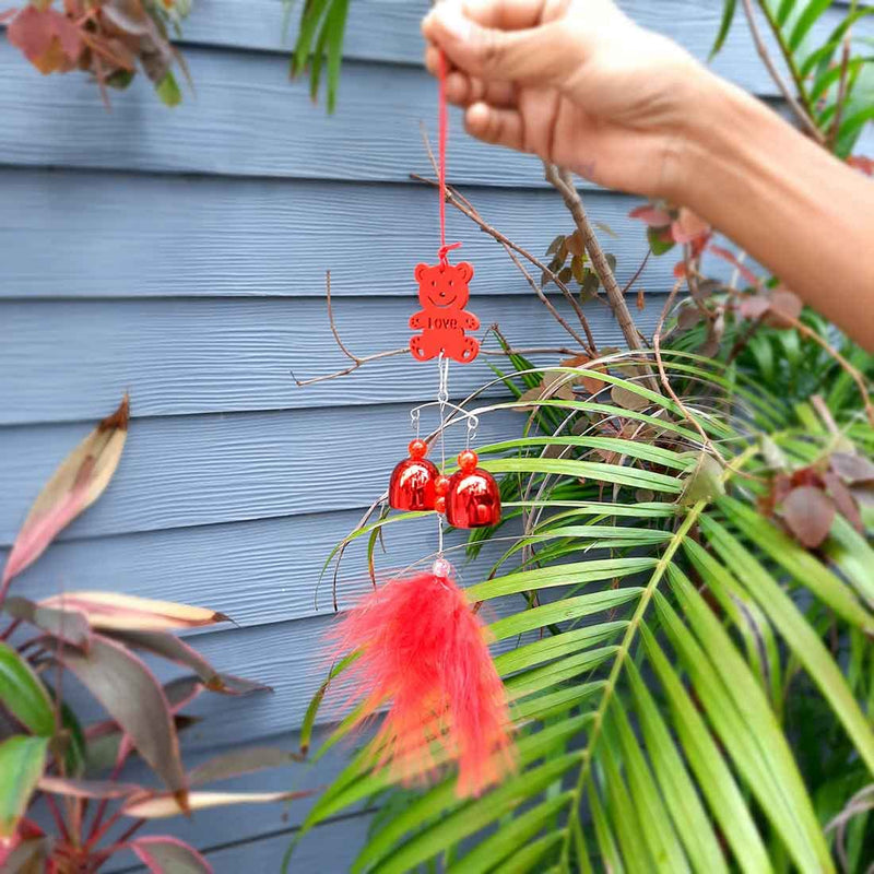 Apka Mart The Online Shop Teddy Bear Design Windchime with Good Sound (Red) 14 Inch for Positive Vibrations and Energy at Home and Office