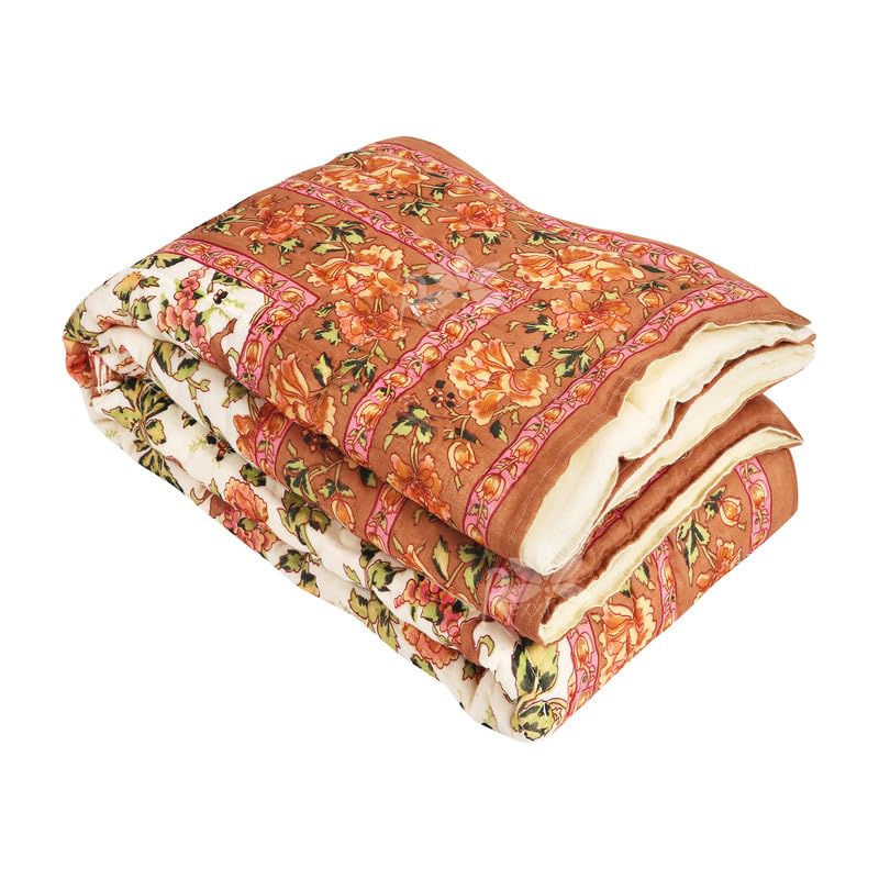 Jaipuri 240 TC Single Bed Organic Cotton Jaipuri Razai Bed Blanket Quilt for Winter Soft Light Weight Jaipuri Traditional Rajai (Mugle, Single)