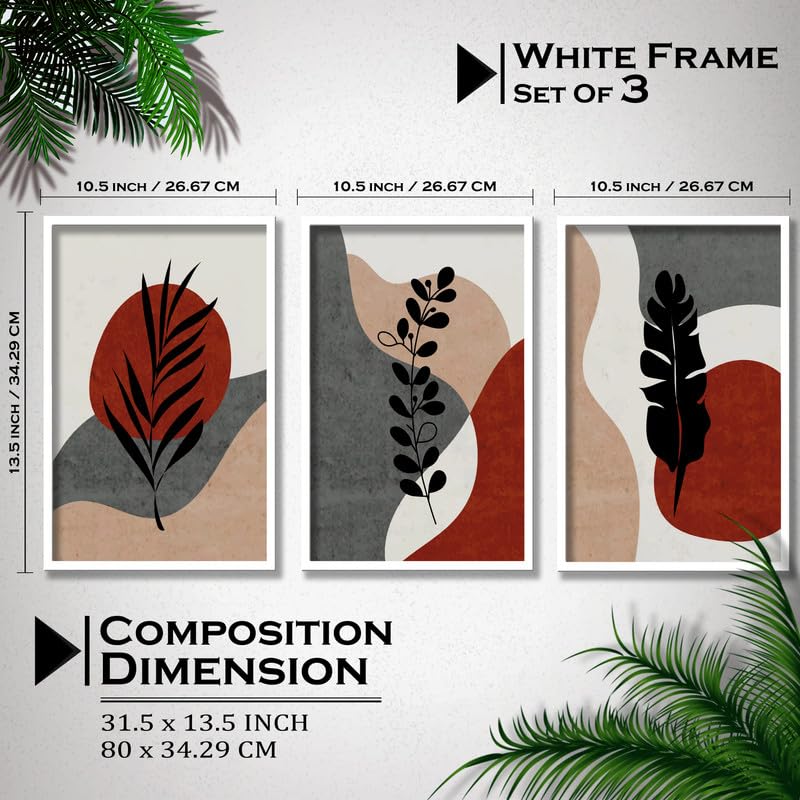 SAF paintings Set of 3 Plants Boho modern art design Premium white Framed Bohemian wall painting for for Wall, Home and Living Room Decoration 80 cms x 34.29 cms COMBO-2042-K3